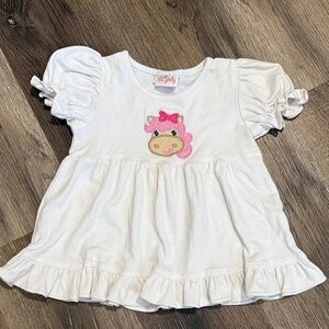 Stellybelly White Ruffle Sleeve Top with Horse Design